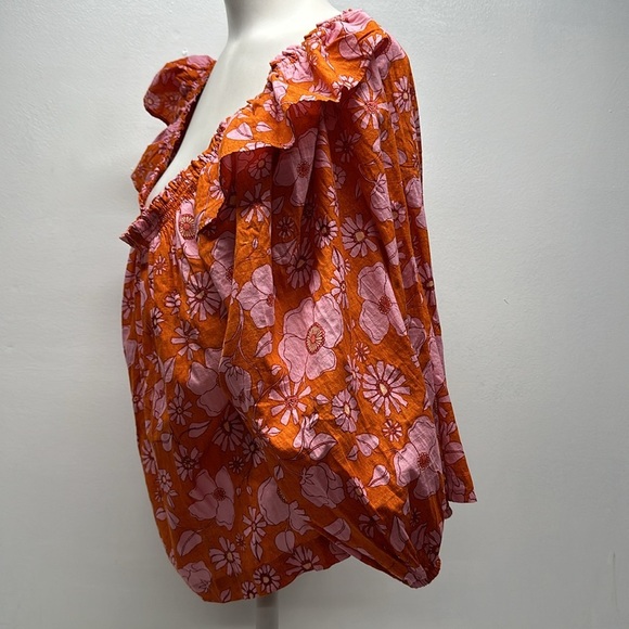 Free People Miss Daisy Top Blouse Long Sleeve Shirt Floral Orange Size Small - Picture 6 of 9